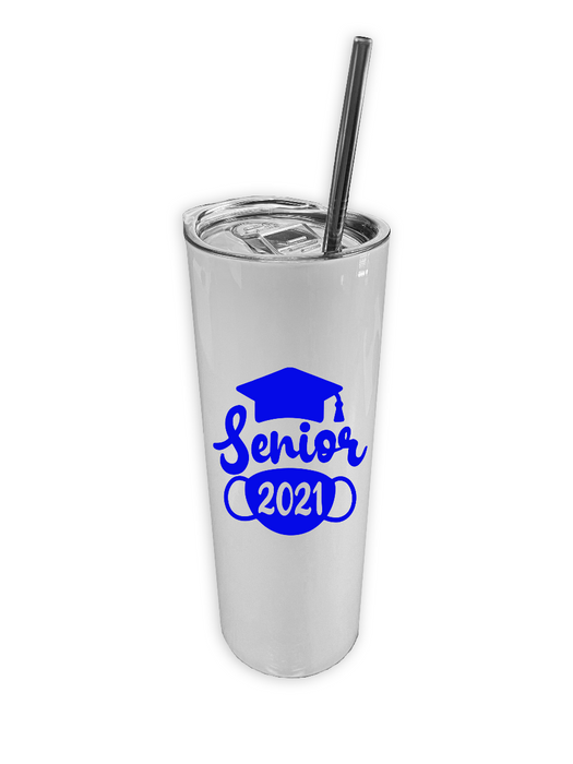 Sublimation Blank  20oz White Stainless Steel Sublimation Tumbler with Clear Lid and Metal Straw